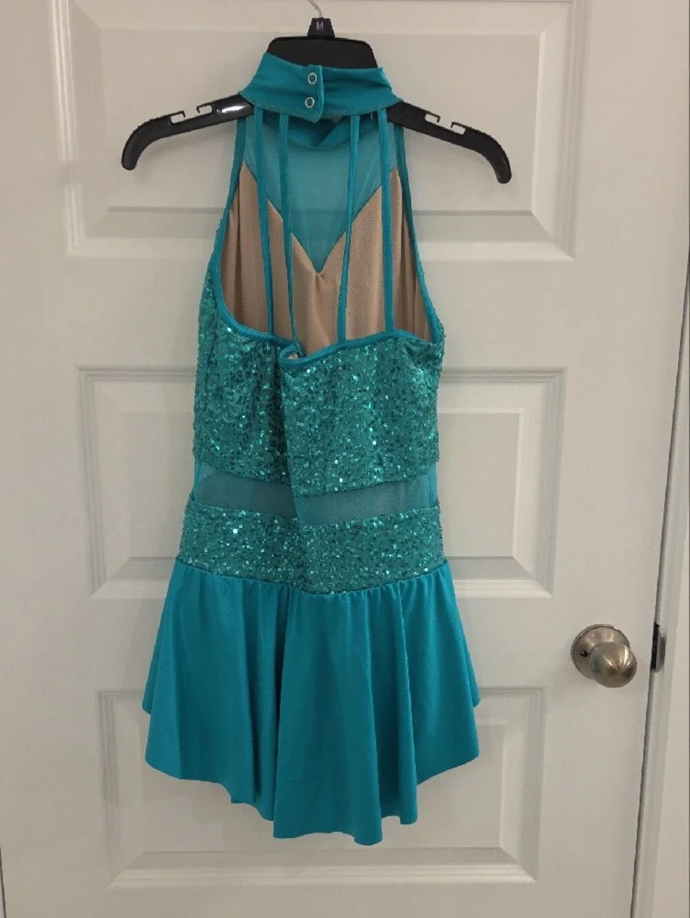 Weissman Turquoise Sequined Halter Dance Costume